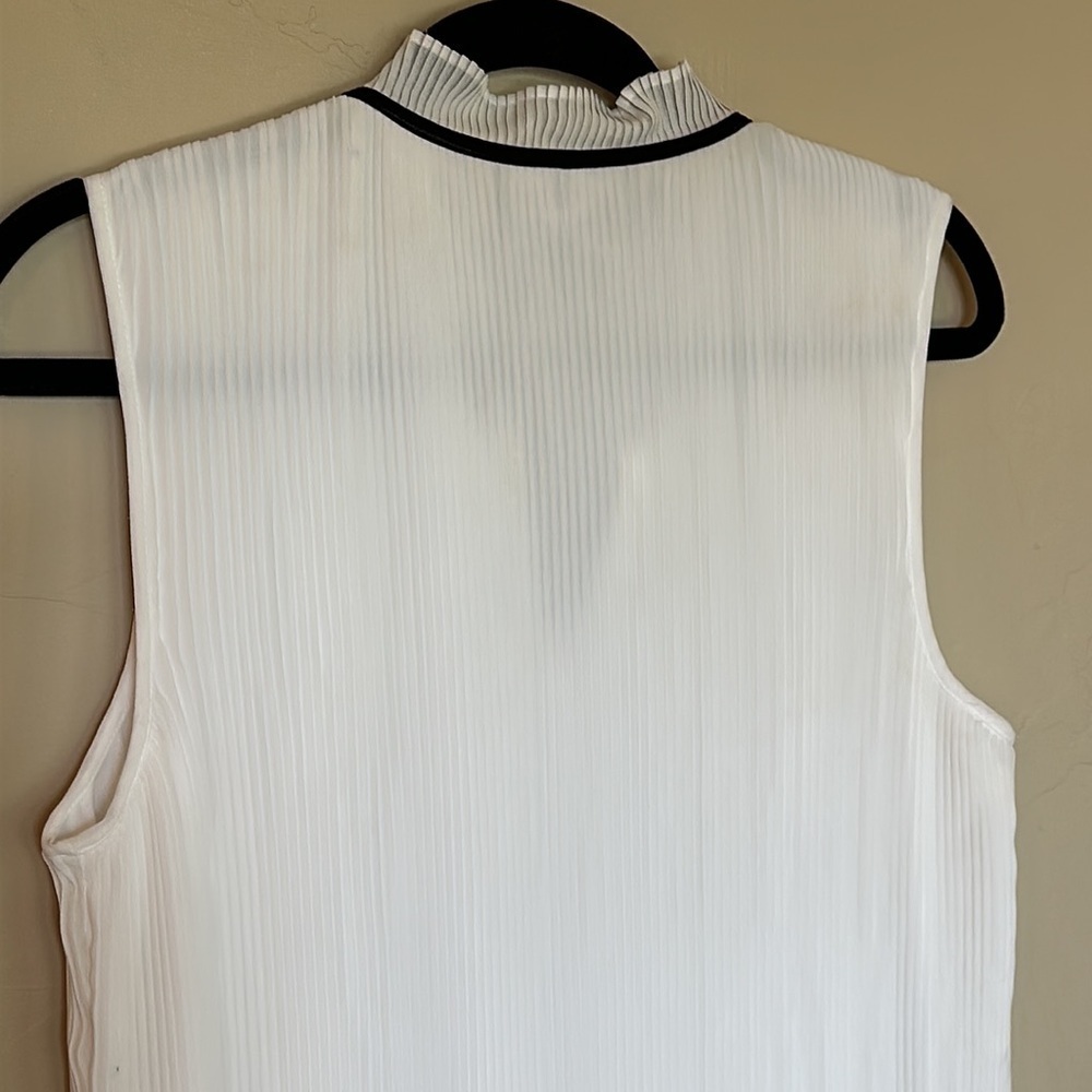 NWT DKNY Ivory Cream & Black Tie-Neck Pleated Sleeveless Shift Dress Sz 14 $139 - Picture 12 of 14